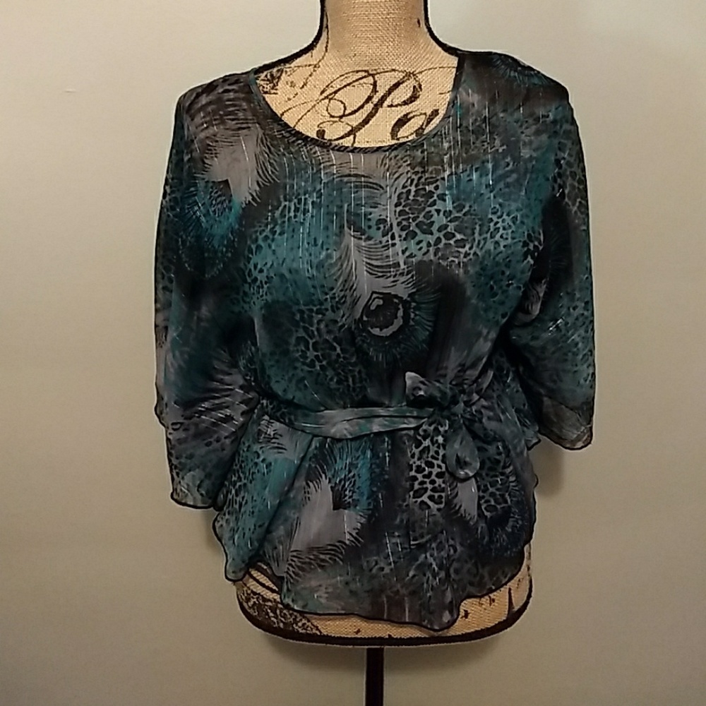 Teal and Gray Batwing Blouse